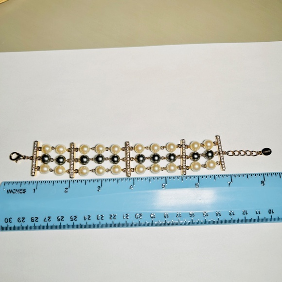 Nancy Nelson Gray and White Faux Pearl Crystal Bracelet Triple Strand - Picture 15 of 15